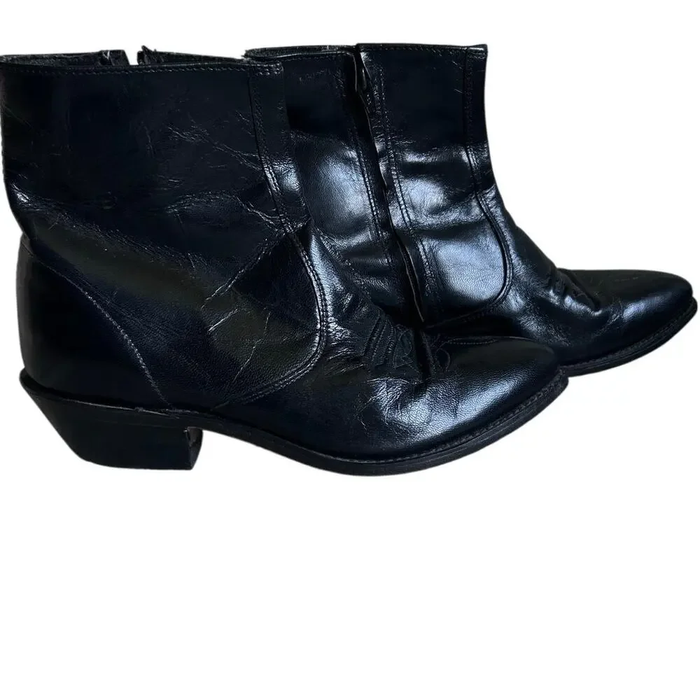 Vintage Tramp Line Black Leather Cowboy Boots Men's 8.5 EE Wide